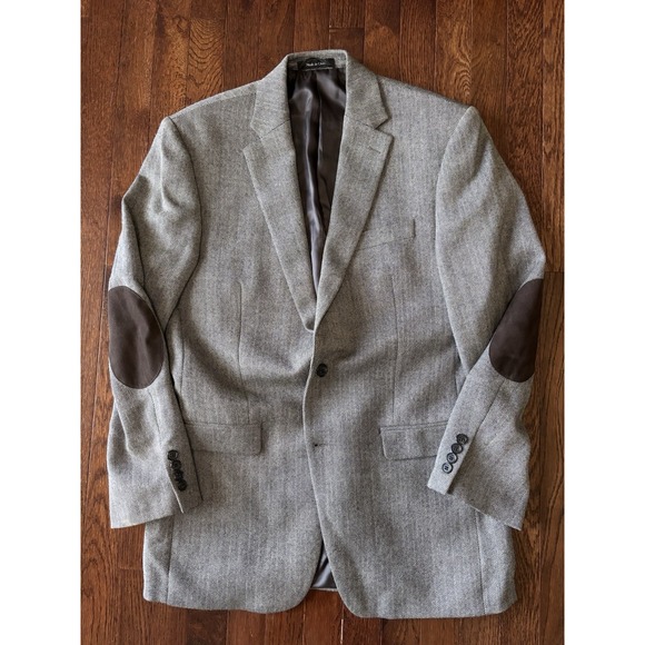 Lauren Ralph Lauren Herringbone Wool Blazer Jacket Elbow Patch Size 42 R - Picture 1 of 6
